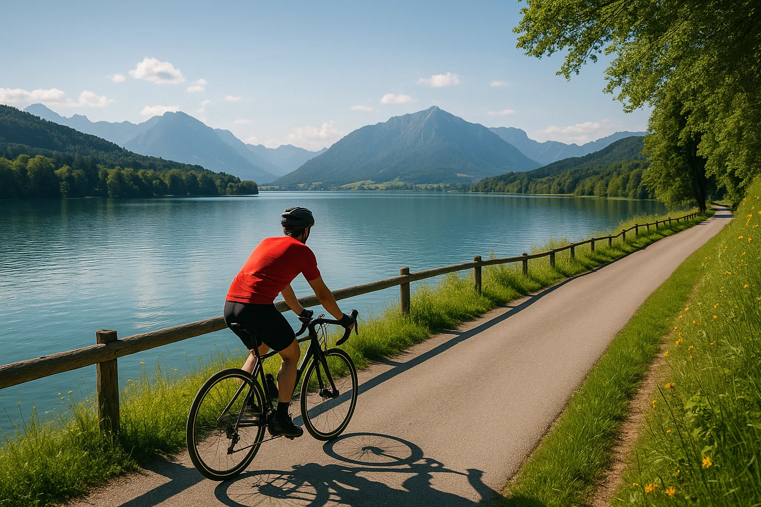 Radfahrer am Fluss